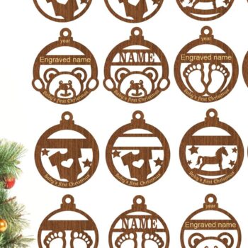 Intra απο ξύλο plywood 3mm-4mm πάχος Baby's First Christmas Ornaments, 4 Δίασταση 3x3 cm INTRAFABR-77058677 - Image 1