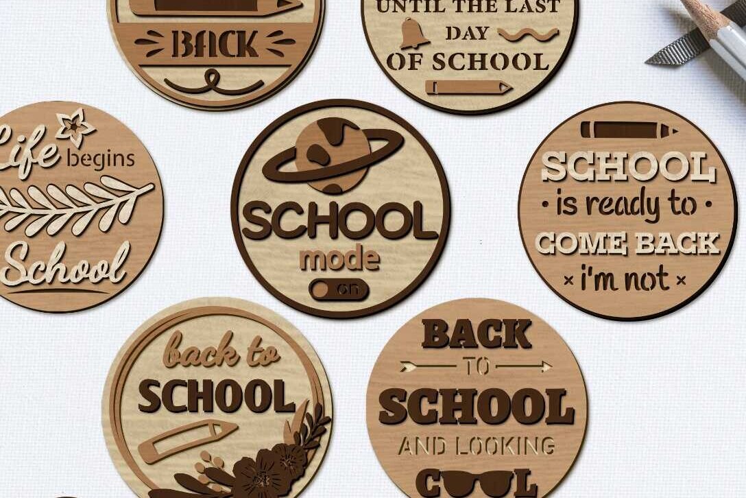Intra απο ξύλο plywood 3mm-4mm πάχος Back to School Στρογγυλά διακοσμητικά πάνελ Δίασταση 30x20 cm INTRAFABR-95544005 - Image 1