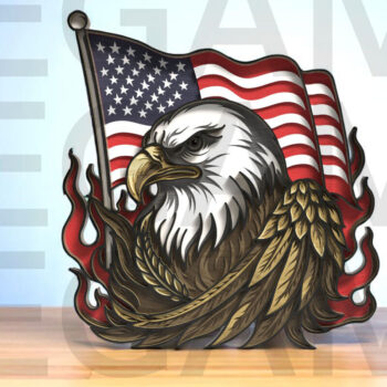 Intra απο ξύλο plywood 3mm-4mm πάχος Bald Eagle Flag Fire Layered Δίασταση 40x40 cm INTRAFABR-123433145 - Image 1