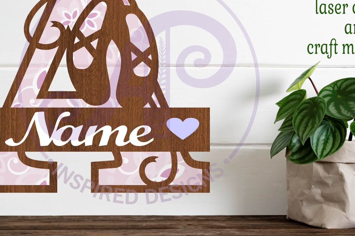 Intra απο ξύλο plywood 3mm-4mm πάχος Μονόγραμμα με κεφαλαίο παπούτσι μπαλέτου Επιστολή α Δίασταση 9x9 cm INTRAFABR-91015091