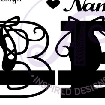 Intra απο ξύλο plywood 3mm-4mm πάχος Μονόγραμμα με κεφαλαίο παπούτσι μπαλέτου Επιστολή Β Δίασταση 9x9 cm INTRAFABR-91015115 - Image 3