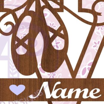 Intra απο ξύλο plywood 3mm-4mm πάχος Μονόγραμμα με κεφαλαίο παπούτσι μπαλέτου Επιστολή V Δίασταση 9x9 cm INTRAFABR-91015656 - Image 2