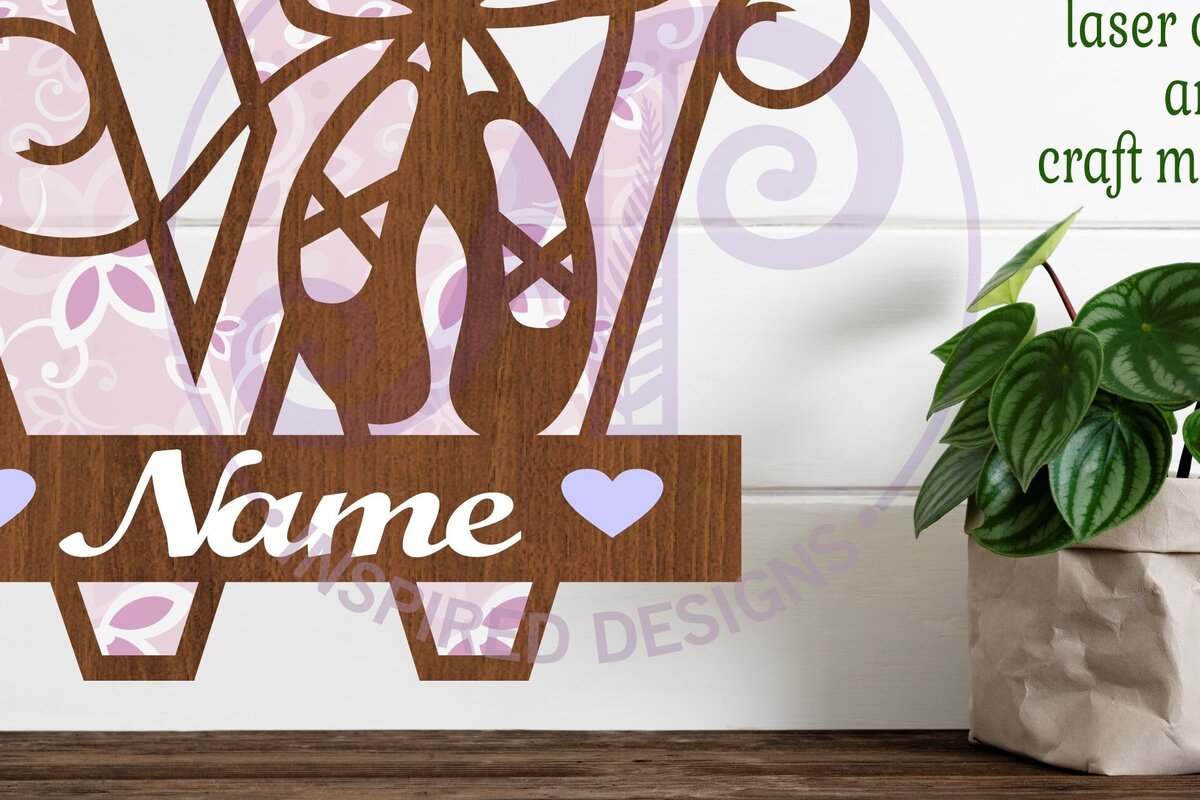 Intra απο ξύλο plywood 3mm-4mm πάχος Μονόγραμμα με κεφαλαίο παπούτσι μπαλέτου Επιστολή W Δίασταση 9x9 cm INTRAFABR-91015679