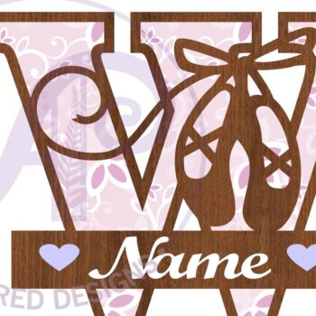 Intra απο ξύλο plywood 3mm-4mm πάχος Μονόγραμμα με κεφαλαίο παπούτσι μπαλέτου Επιστολή W Δίασταση 9x9 cm INTRAFABR-91015679 - Image 2