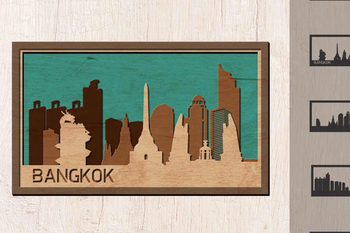 Intra απο ξύλο plywood 3mm-4mm πάχος Bangkok Skyline, πολλαπλών στρώσεων Δίασταση 30x20 cm INTRAFABR-14910414 - Image 1