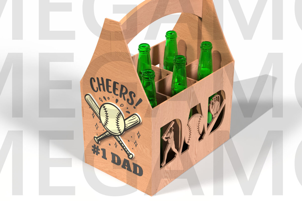 Intra απο ξύλο plywood 3mm-4mm πάχος Baseball Dad Beer Caddy Δίασταση 15x15 cm INTRAFABR-122438262 - Image 3