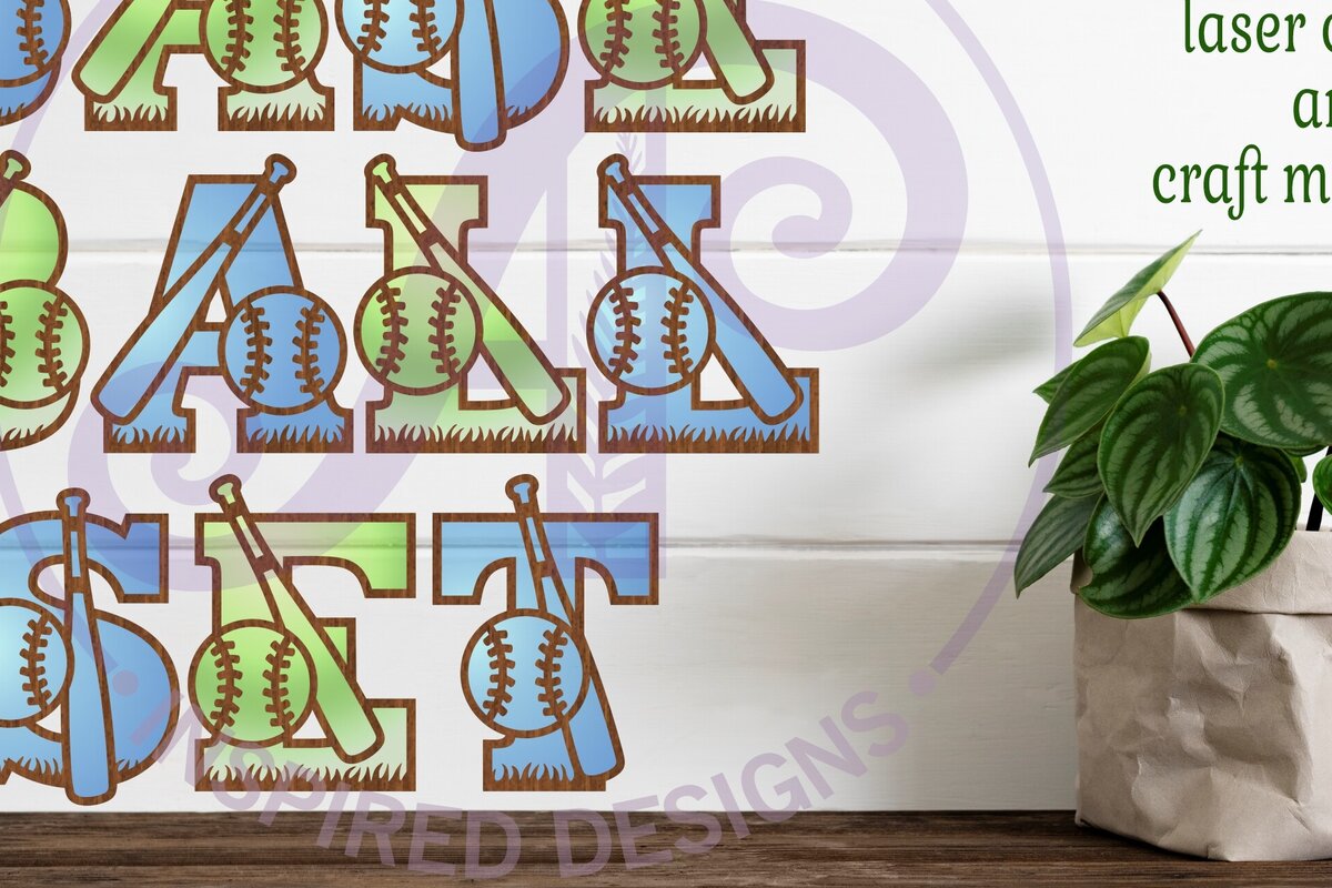 Intra απο ξύλο plywood 3mm-4mm πάχος Μπέιζμπολ/σόφτμπολ Γράμματα νυχτερίδας και μπάλας Δίασταση 5x5 cm INTRAFABR-89968556