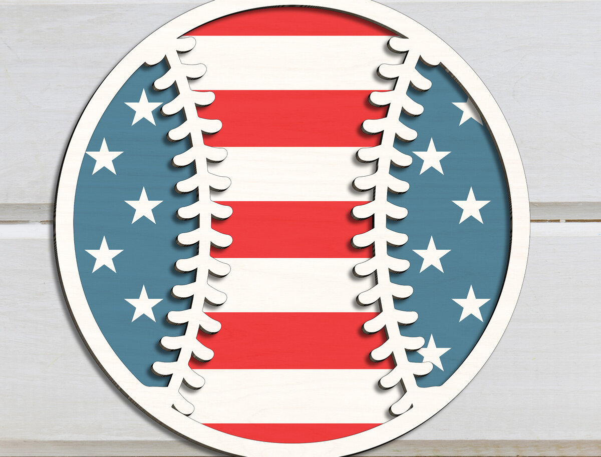 Intra απο ξύλο plywood 3mm-4mm πάχος Μπέιζμπολ ΗΠΑ Χάρτης American Flag Δίασταση 15x15 cm INTRAFABR-99398515