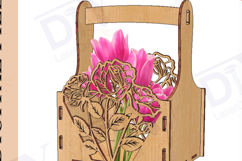 Intra απο ξύλο plywood 3mm-4mm πάχος Καλάθι Flower Cut , Box Decor 4mm Δίασταση 4x4 cm INTRAFABR-113772150 - Image 1