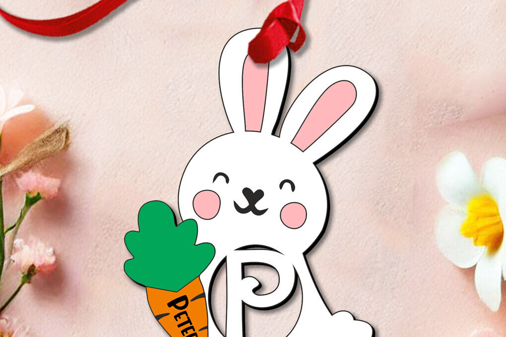 Intra απο ξύλο plywood 3mm-4mm πάχος Καλάθι Όνομα Ετικέτα Γράμμα P Bunny Πάσχα Δίασταση 8x8 cm INTRAFABR-113150009