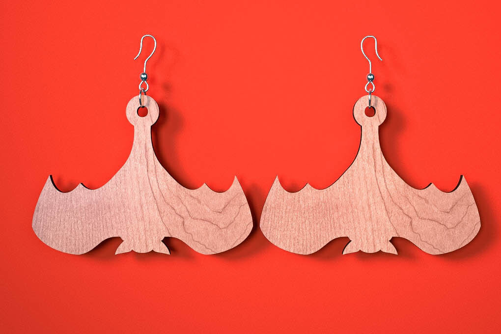 Intra απο ξύλο plywood 3mm-4mm πάχος Σκουλαρίκι νυχτερίδας κοπής με λέιζερ Σχέδιο Δίασταση 3x3 cm INTRAFABR-75817026