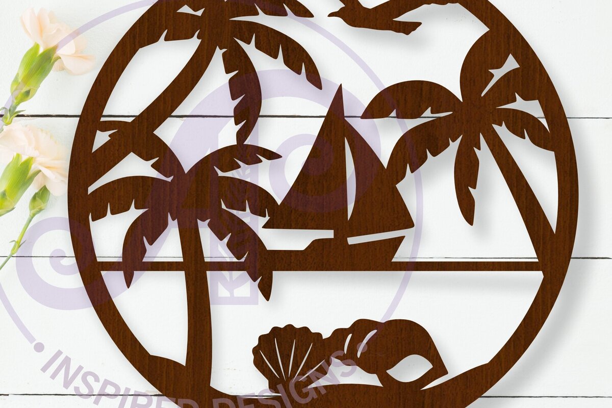 Intra απο ξύλο plywood 3mm-4mm πάχος Παραλία και ιστιοπλοϊκή επιγραφή τοίχου τέχνης, Δίασταση 10x10 cm INTRAFABR-112346991