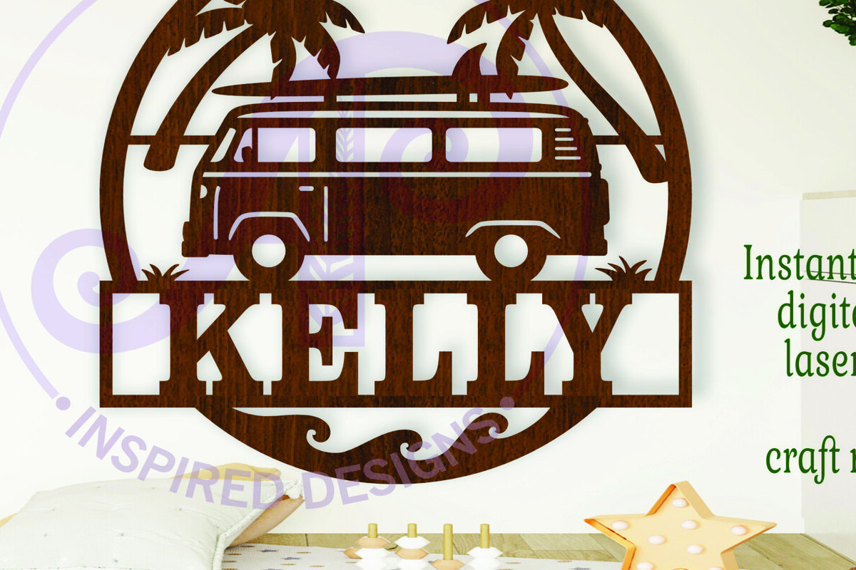 Intra απο ξύλο plywood 3mm-4mm πάχος Πινακίδα ονόματος Beach Camper Van με θέμα Δίασταση 6x6 cm INTRAFABR-107459868