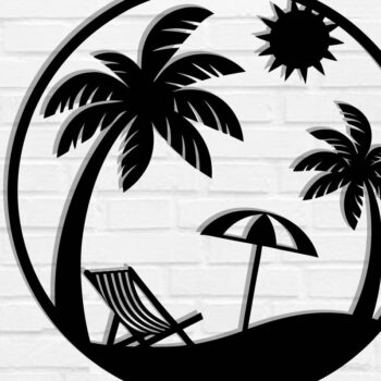 Intra απο ξύλο plywood 3mm-4mm πάχος Beach Metal Wall Art, κοπής με λέιζερ Δίασταση 40x40 cm INTRAFABR-112698136 - Image 1