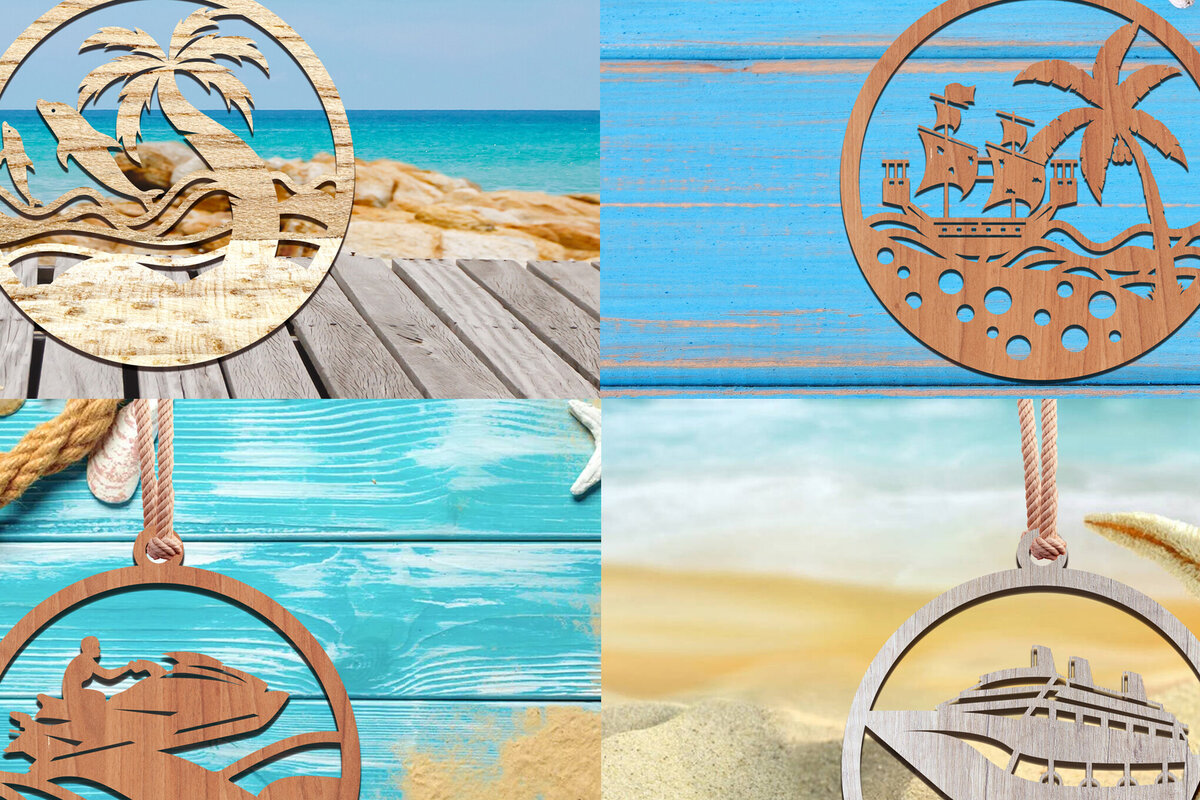 Intra απο ξύλο plywood 3mm-4mm πάχος Δέσμη με στολίδια παραλίας Δίασταση 8x8 cm INTRAFABR-111847979