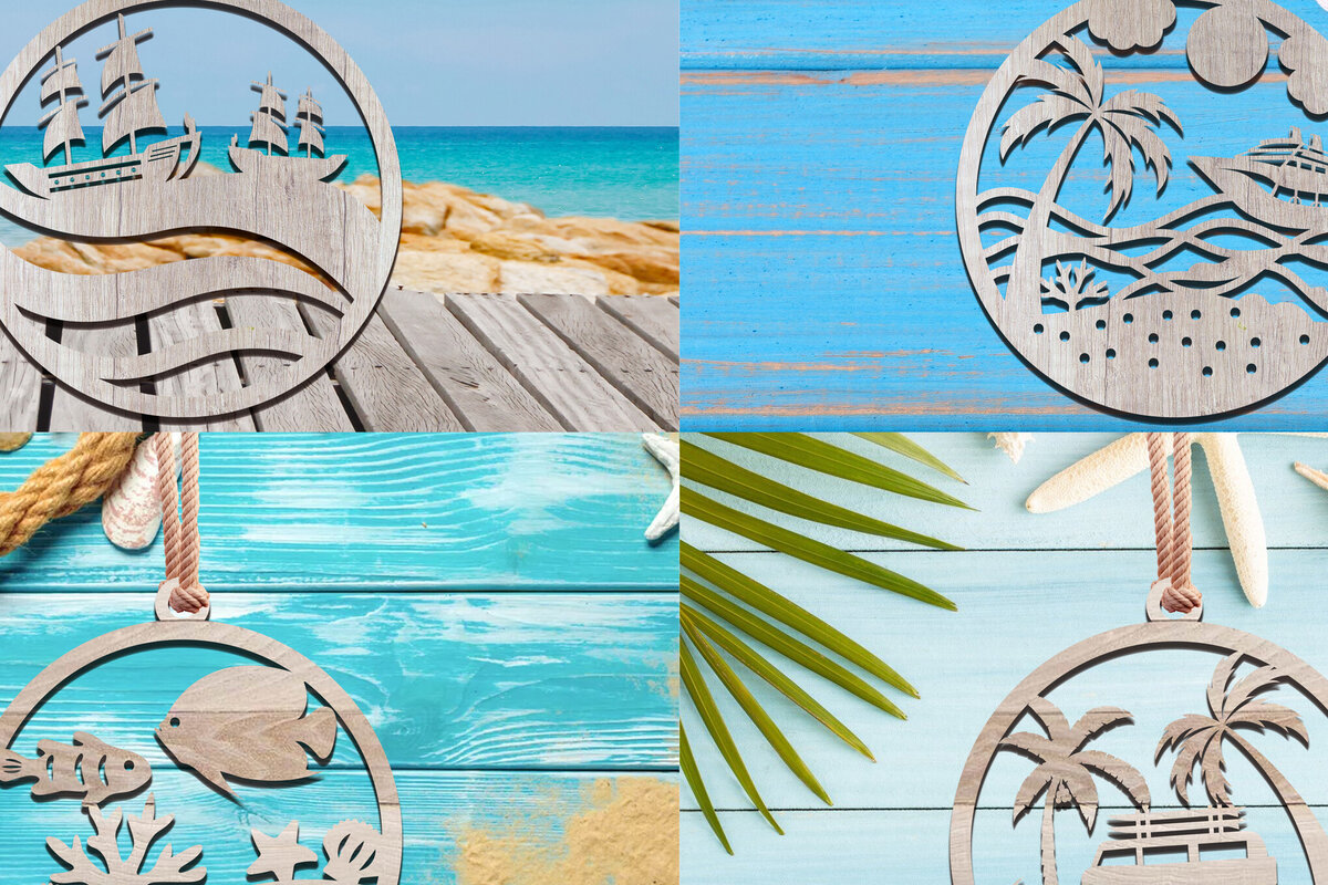 Intra απο ξύλο plywood 3mm-4mm πάχος Δέσμη με στολίδια παραλίας Δίασταση 8x8 cm INTRAFABR-111847988