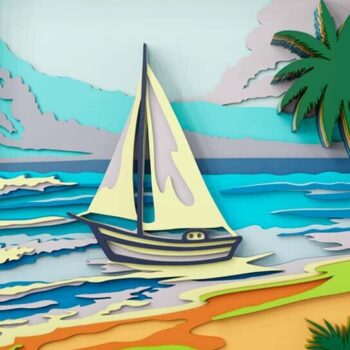 Intra απο ξύλο plywood 3mm-4mm πάχος λέιζερ πολλαπλών επιπέδων 3D Beach Scene Δίασταση 9x9 cm INTRAFABR-109079228 - Image 2