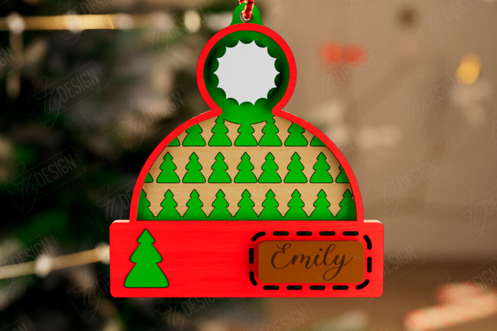 Intra απο ξύλο plywood 3mm-4mm πάχος Ξύλινο Χριστουγεννιάτικο Στολίδι Beanie Hat Δίασταση 8x8 cm INTRAFABR-111865237