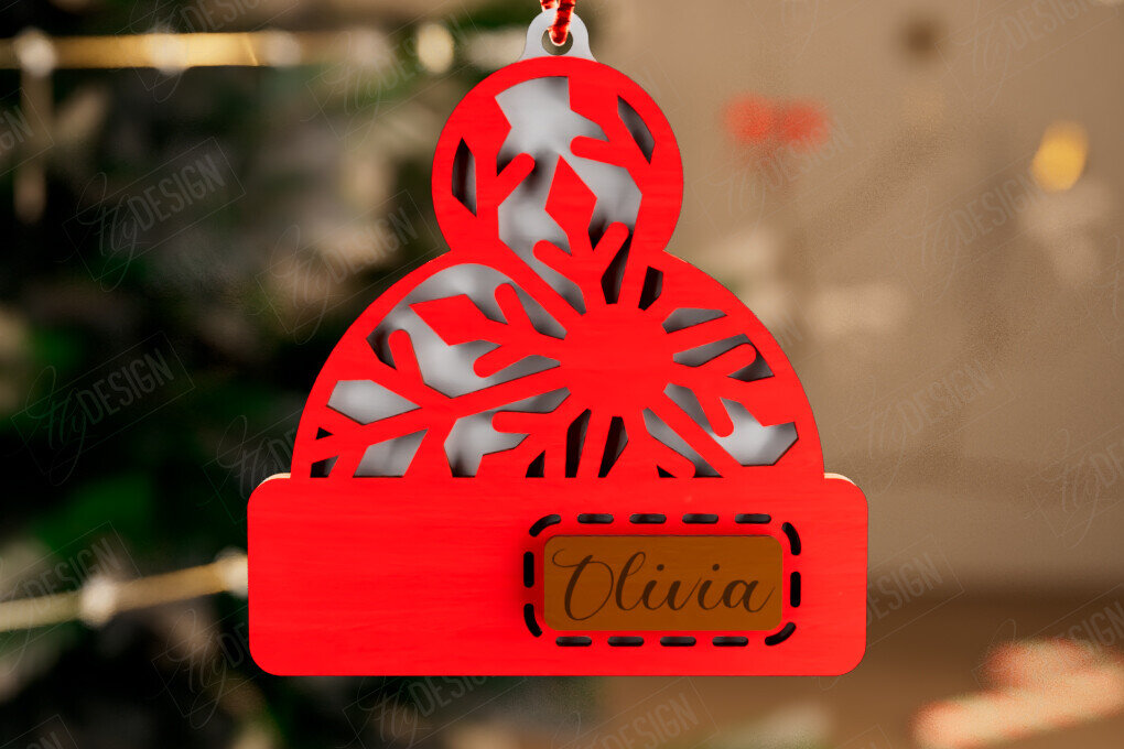 Intra απο ξύλο plywood 3mm-4mm πάχος Ξύλινο Χριστουγεννιάτικο Στολίδι Beanie Hat Δίασταση 8x8 cm INTRAFABR-111865242