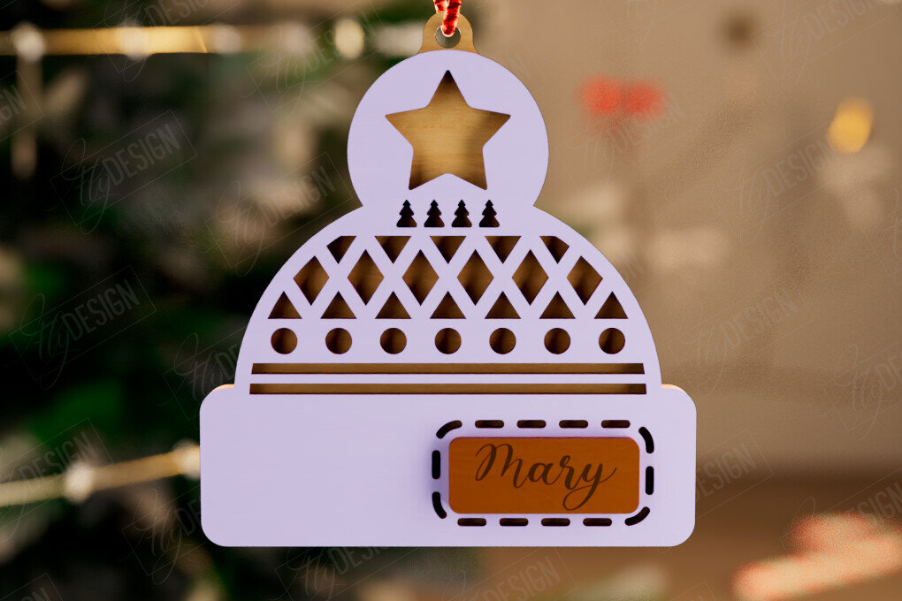 Intra απο ξύλο plywood 3mm-4mm πάχος Ξύλινο Χριστουγεννιάτικο Στολίδι Beanie Hat Δίασταση 8x8 cm INTRAFABR-111865247