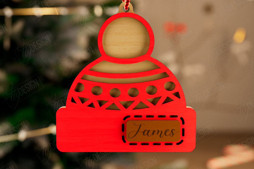 Intra απο ξύλο plywood 3mm-4mm πάχος Ξύλινο Χριστουγεννιάτικο Στολίδι Beanie Hat Δίασταση 8x8 cm INTRAFABR-111865260