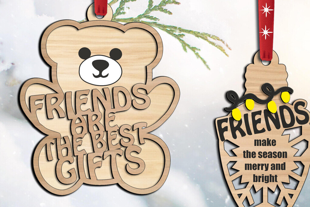 Intra απο ξύλο plywood 3mm-4mm πάχος Στολίδι χριστουγεννιάτικου δέντρου φίλου με βολβό αρκούδας Δίασταση 8x8 cm INTRAFABR-108732707