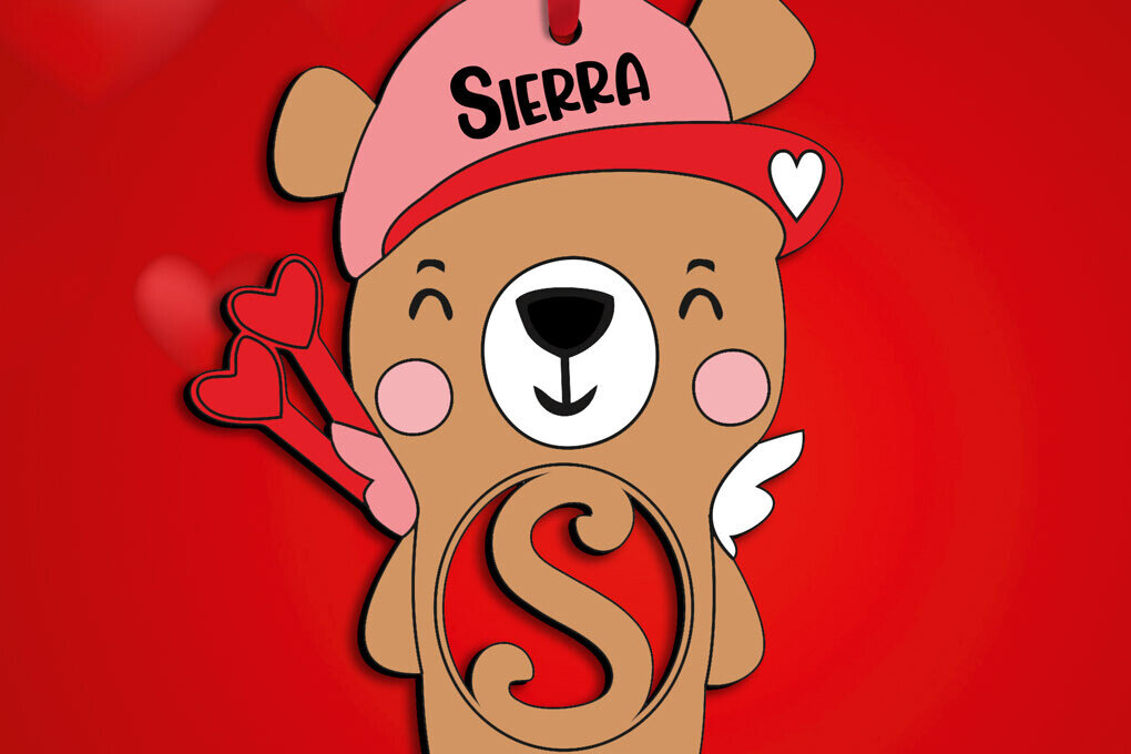 Intra απο ξύλο plywood 3mm-4mm πάχος Bear CupLetter S Ρομαντικός Βαλεντίνος Δίασταση 15x15 cm INTRAFABR-112053343