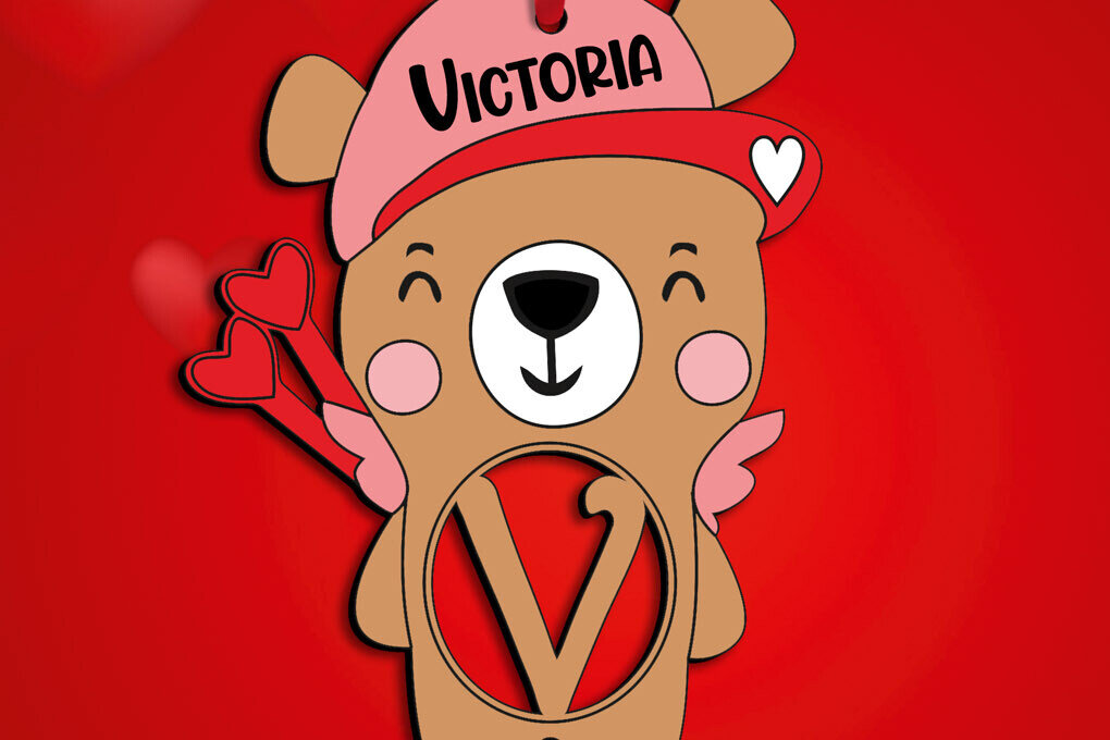 Intra απο ξύλο plywood 3mm-4mm πάχος Bear CupLetter V Romantic Valentine Δίασταση 15x15 cm INTRAFABR-112056156 - Image 1