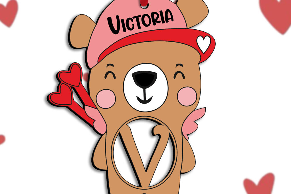 Intra απο ξύλο plywood 3mm-4mm πάχος Bear CupLetter V Romantic Valentine Δίασταση 15x15 cm INTRAFABR-112056156 - Image 2