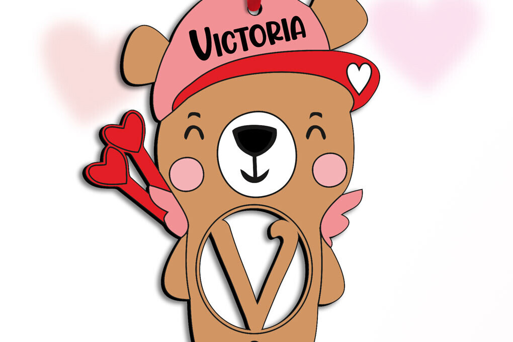 Intra απο ξύλο plywood 3mm-4mm πάχος Bear CupLetter V Romantic Valentine Δίασταση 15x15 cm INTRAFABR-112056156 - Image 3