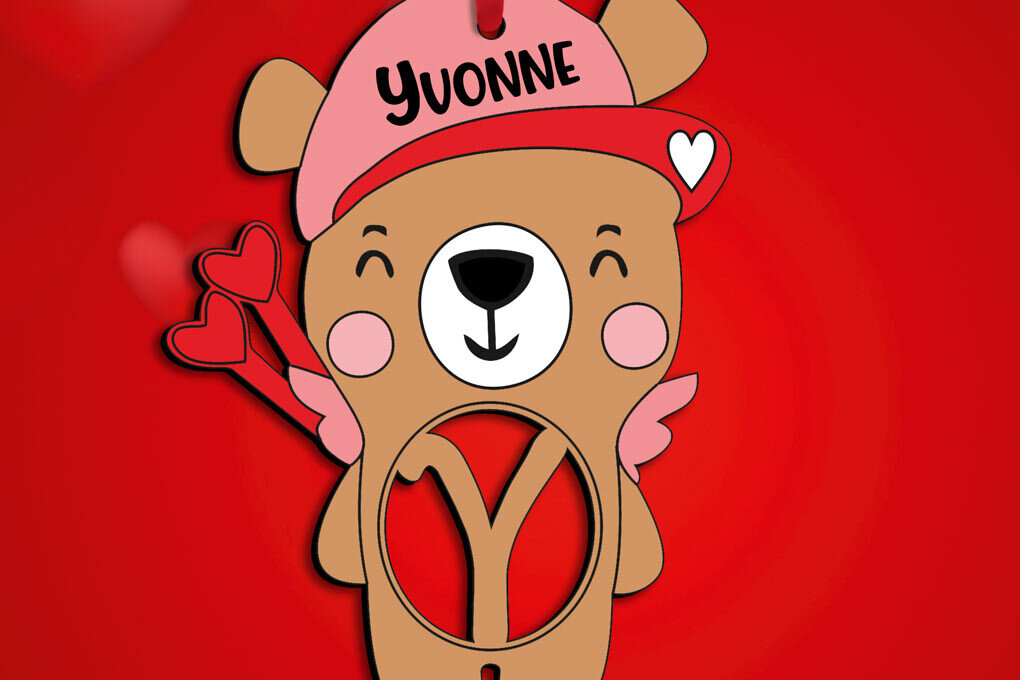 Intra απο ξύλο plywood 3mm-4mm πάχος Bear CupLetter Y του Αγίου Βαλεντίνου Δίασταση 15x15 cm INTRAFABR-112056247