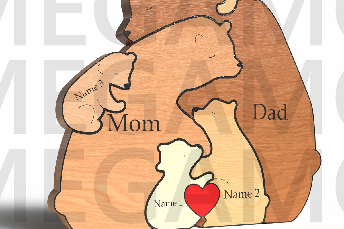 Intra απο ξύλο plywood 3mm-4mm πάχος Bear Family Hug Δίασταση 15x15 cm INTRAFABR-121582287 - Image 2