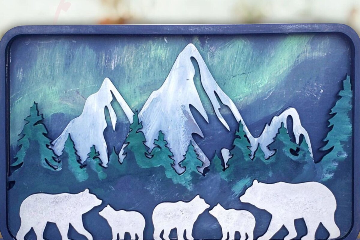 Intra απο ξύλο plywood 3mm-4mm πάχος κοπής με λέιζερ Family Bear, Ημέρα της Μητέρας Δίασταση 15x15 cm INTRAFABR-95112420