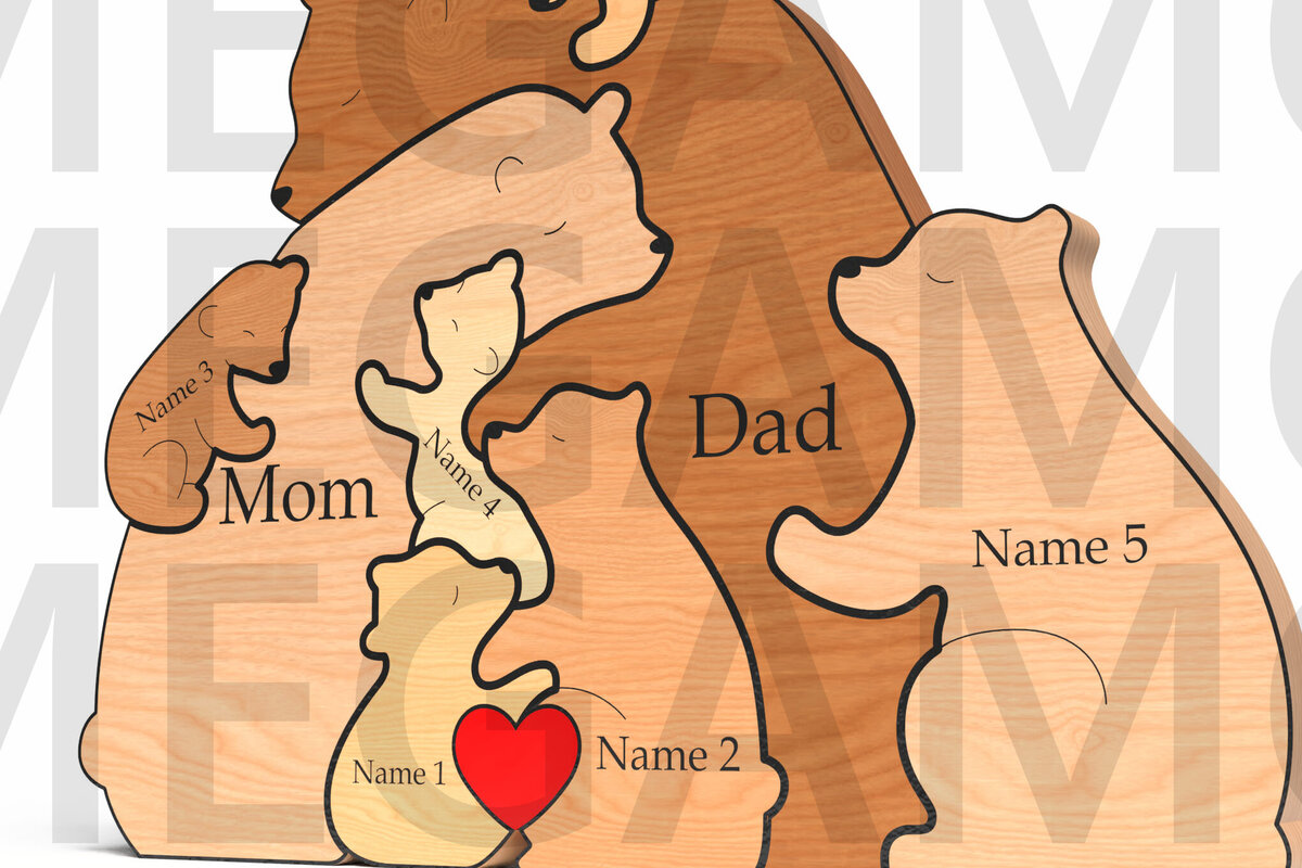 Intra απο ξύλο plywood 3mm-4mm πάχος Bear Family Puzzle – Δώρο για την Ημέρα του Πατέρα Δίασταση 15x15 cm INTRAFABR-121582280 - Image 1