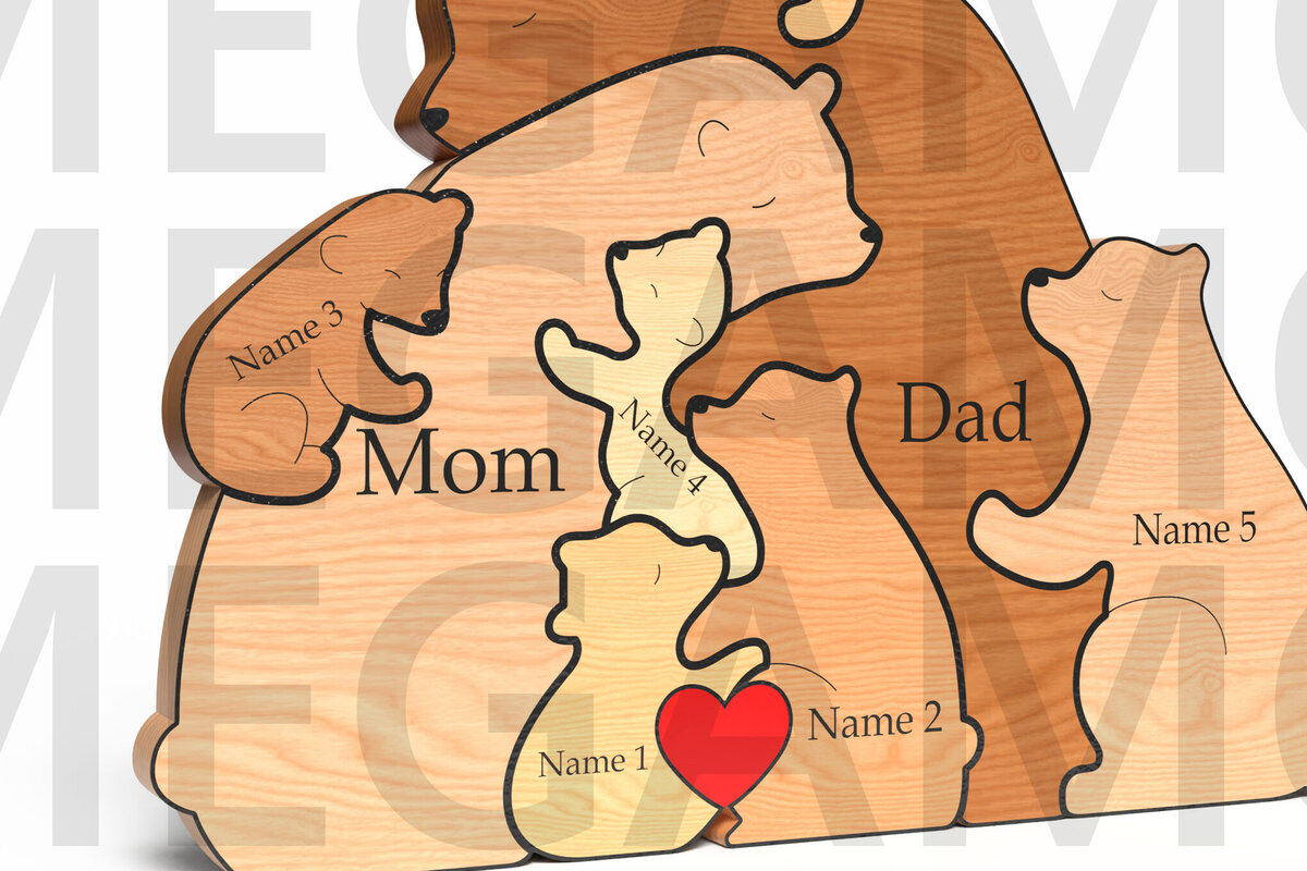 Intra απο ξύλο plywood 3mm-4mm πάχος Bear Family Puzzle – Δώρο για την Ημέρα του Πατέρα Δίασταση 15x15 cm INTRAFABR-121582280 - Image 2