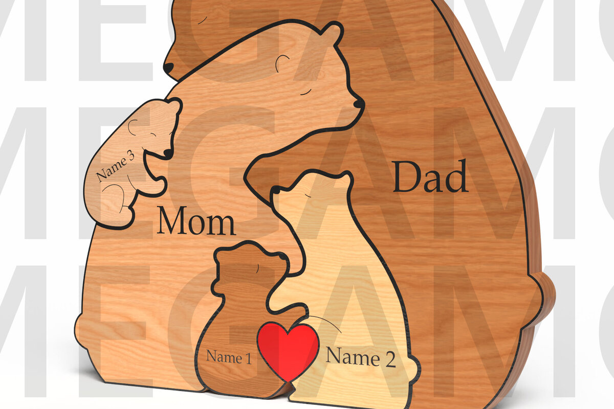 Intra απο ξύλο plywood 3mm-4mm πάχος Bear Family Puzzle – Father's Day Δίασταση 15x15 cm INTRAFABR-121582292 - Image 2
