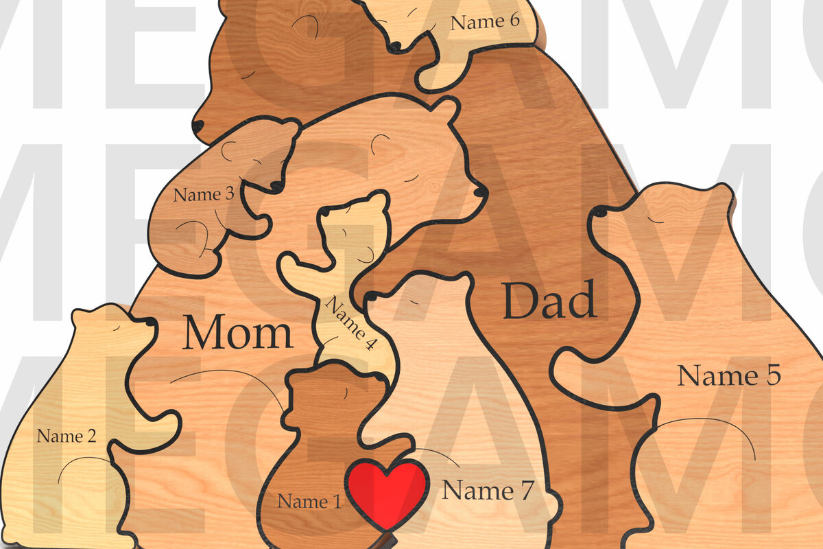 Intra απο ξύλο plywood 3mm-4mm πάχος Bear Family Puzzle για δώρο μπαμπά Δίασταση 15x15 cm INTRAFABR-121582276 - Image 1