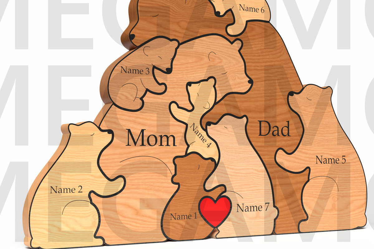 Intra απο ξύλο plywood 3mm-4mm πάχος Bear Family Puzzle για δώρο μπαμπά Δίασταση 15x15 cm INTRAFABR-121582276 - Image 2