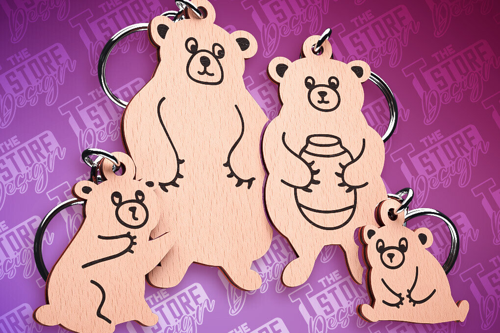 Intra απο ξύλο plywood 3mm-4mm πάχος Bear Family Puzzle Μπρελόκ | CNC Δίασταση 6x6 cm INTRAFABR-87306054