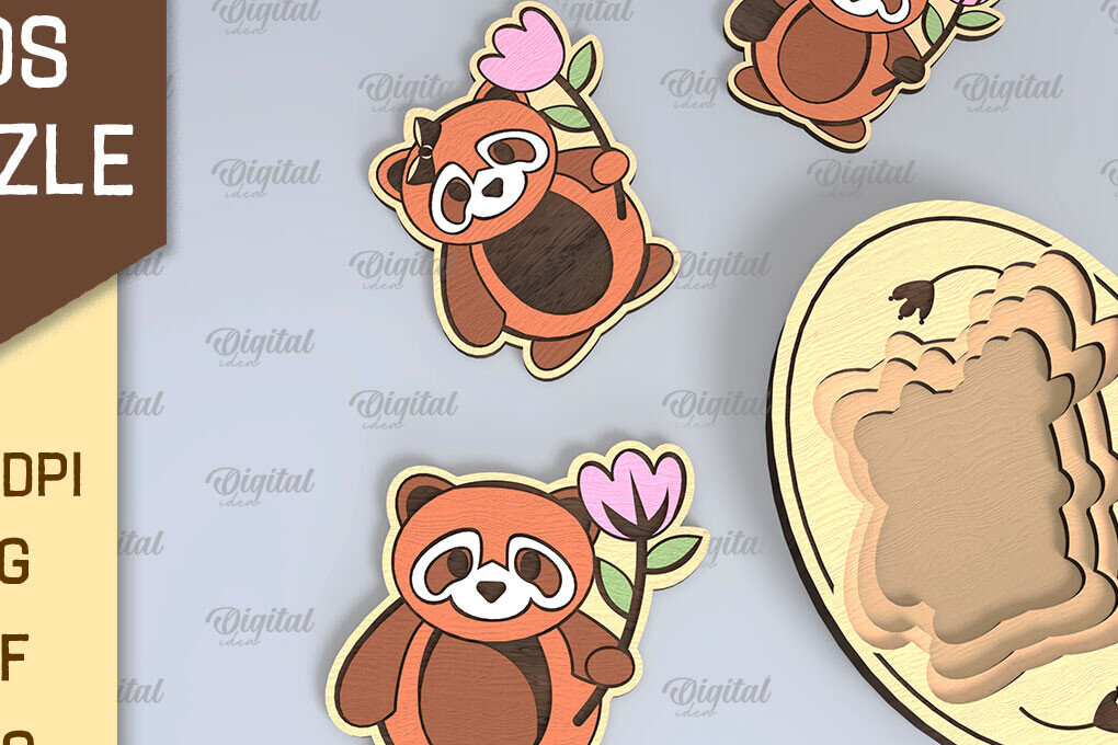 Intra απο ξύλο plywood 3mm-4mm πάχος Bear Family Puzzle Σχέδιο κοπής με λέιζερ Δίασταση 30x20 cm INTRAFABR-108371677