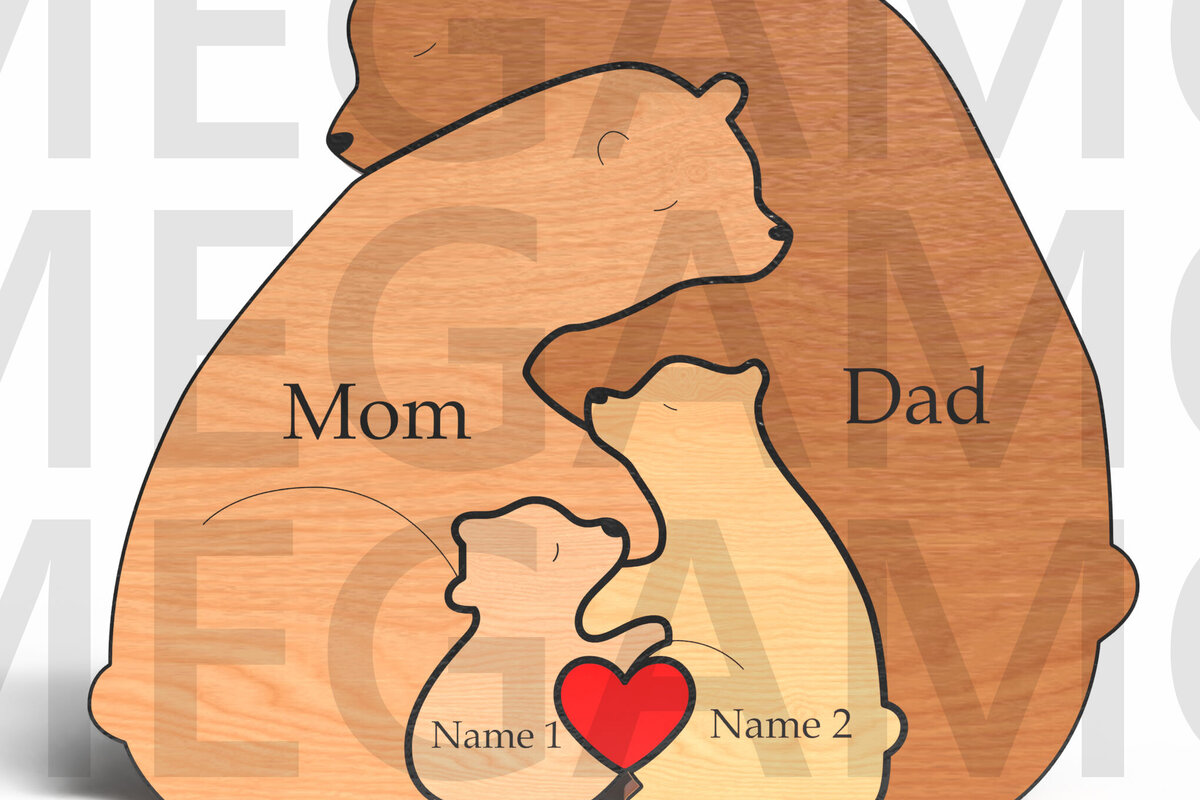 Intra απο ξύλο plywood 3mm-4mm πάχος Bear Family Puzzle – Δίασταση 15x15 cm INTRAFABR-121582296 - Image 1