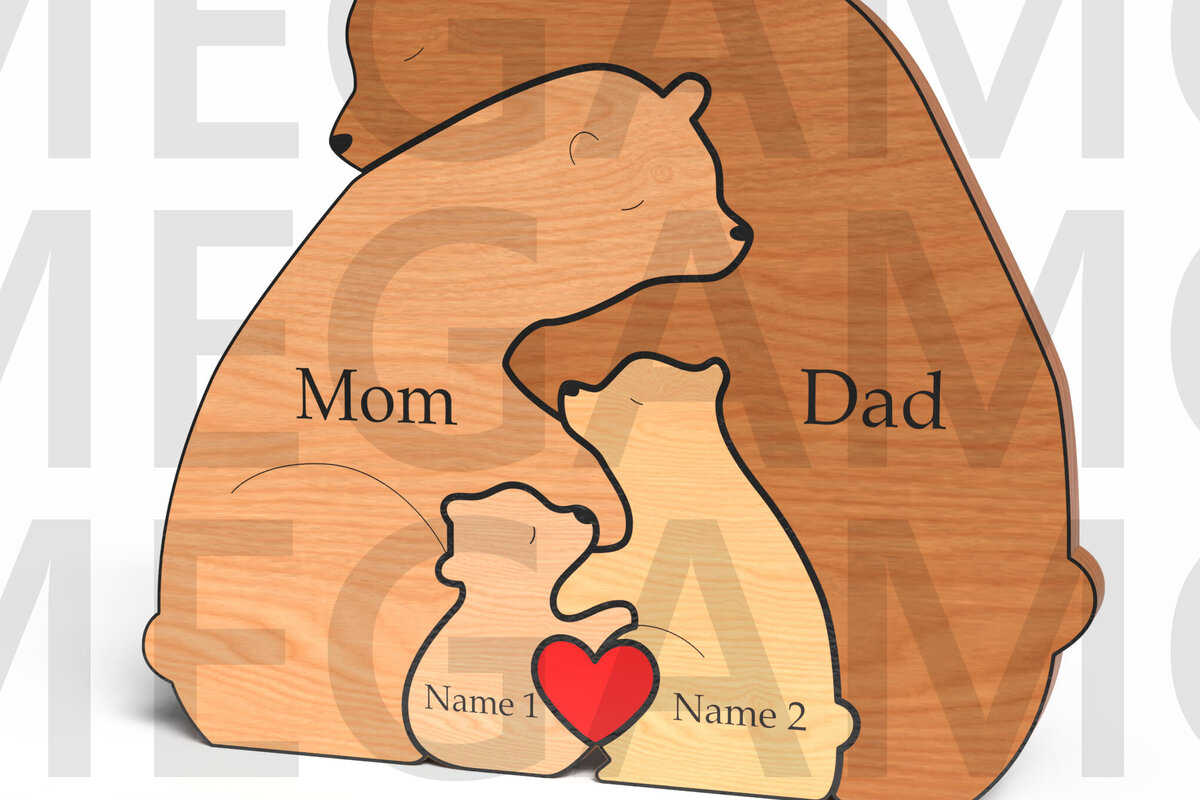 Intra απο ξύλο plywood 3mm-4mm πάχος Bear Family Puzzle – Δίασταση 15x15 cm INTRAFABR-121582296 - Image 2