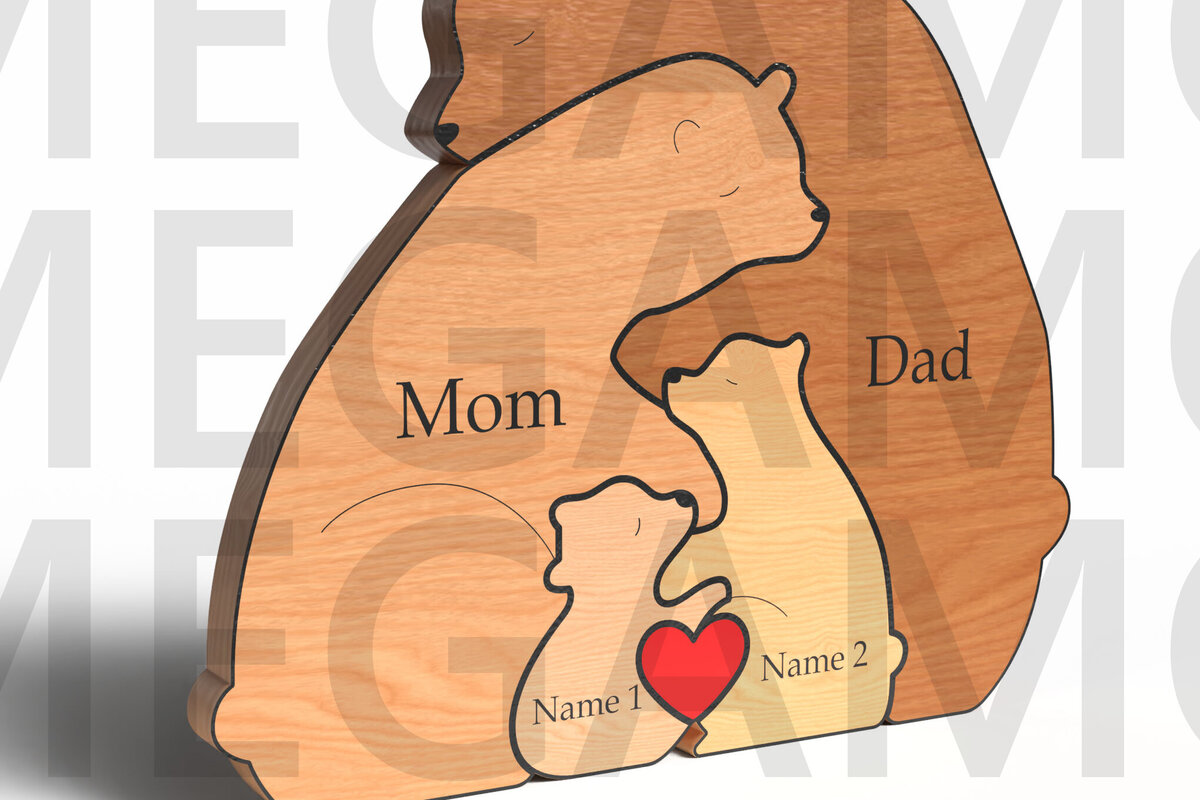 Intra απο ξύλο plywood 3mm-4mm πάχος Bear Family Puzzle – Δίασταση 15x15 cm INTRAFABR-121582296 - Image 3