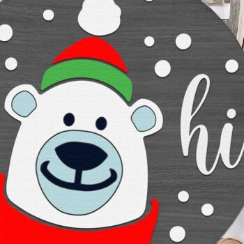 Intra απο ξύλο plywood 3mm-4mm πάχος Bear Hi , Xmas Door Sign Cut File Δίασταση 15x15 cm INTRAFABR-112035819 - Image 1