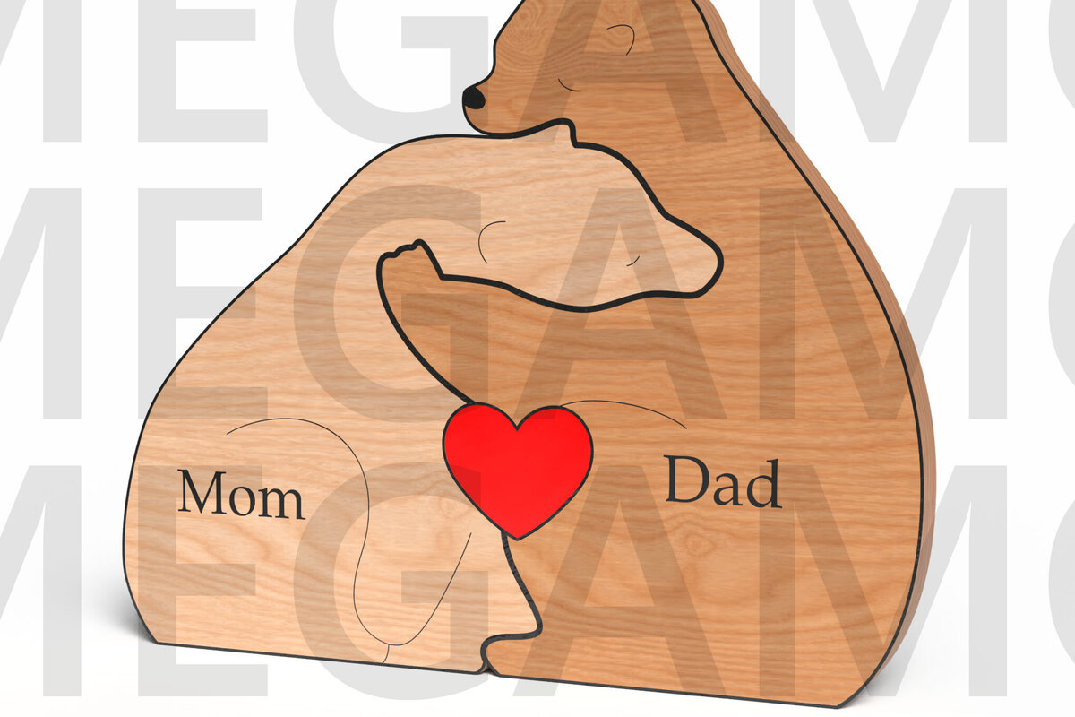 Intra απο ξύλο plywood 3mm-4mm πάχος Bear Hug Parents – Ημέρα του Πατέρα Δίασταση 15x15 cm INTRAFABR-121582309 - Image 1