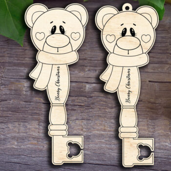 Intra απο ξύλο plywood 3mm-4mm πάχος Στολίδια με κλειδί αρκούδας Δίασταση 8x8 cm INTRAFABR-29872737 - Image 1