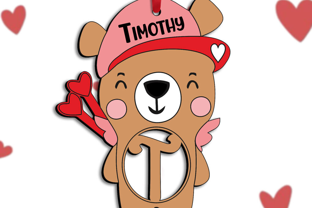 Intra απο ξύλο plywood 3mm-4mm πάχος Bear Letter T Έρως του Αγίου Βαλεντίνου Δίασταση 15x15 cm INTRAFABR-112053391