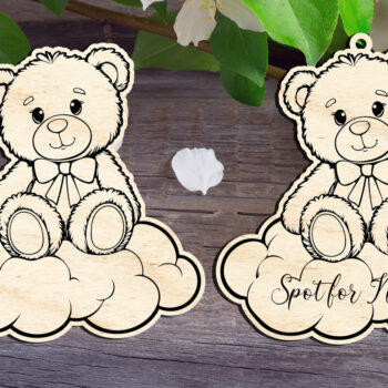 Intra απο ξύλο plywood 3mm-4mm πάχος Bear on a Cloud - Ετικέτα δώρου- Baby Shower Δίασταση 4x4 cm INTRAFABR-95381920 - Image 1