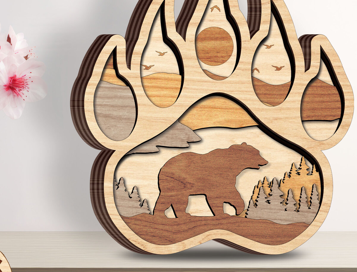 Intra απο ξύλο plywood 3mm-4mm πάχος κοπής με λέιζερ Bear Paw Δίασταση 10x10 cm INTRAFABR-93079703 - Image 1