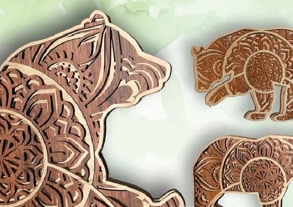 Intra απο ξύλο plywood 3mm-4mm πάχος Αρκούδες, 3 σχέδια, 4 στρώσεις, 3d Mandala Δίασταση 30x30 cm INTRAFABR-31554149